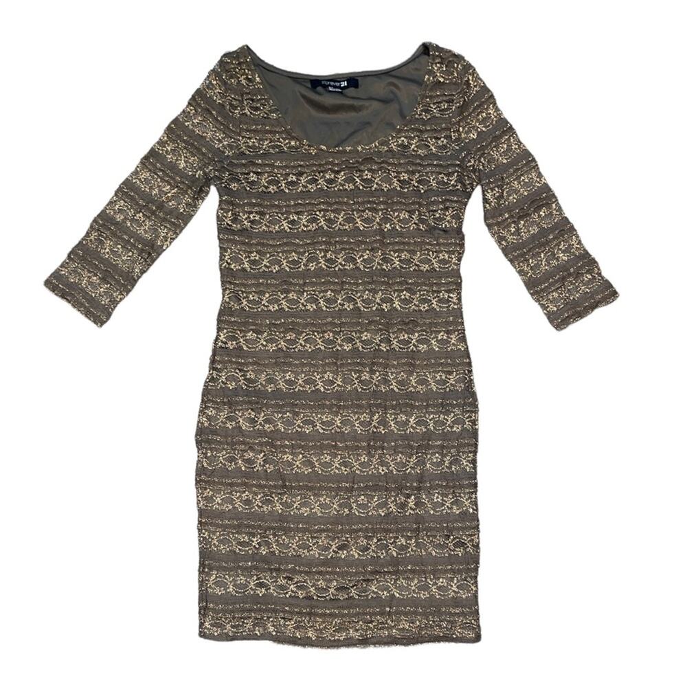 Forever 21 Brown & Gold Lace Mini Bodycon Dress